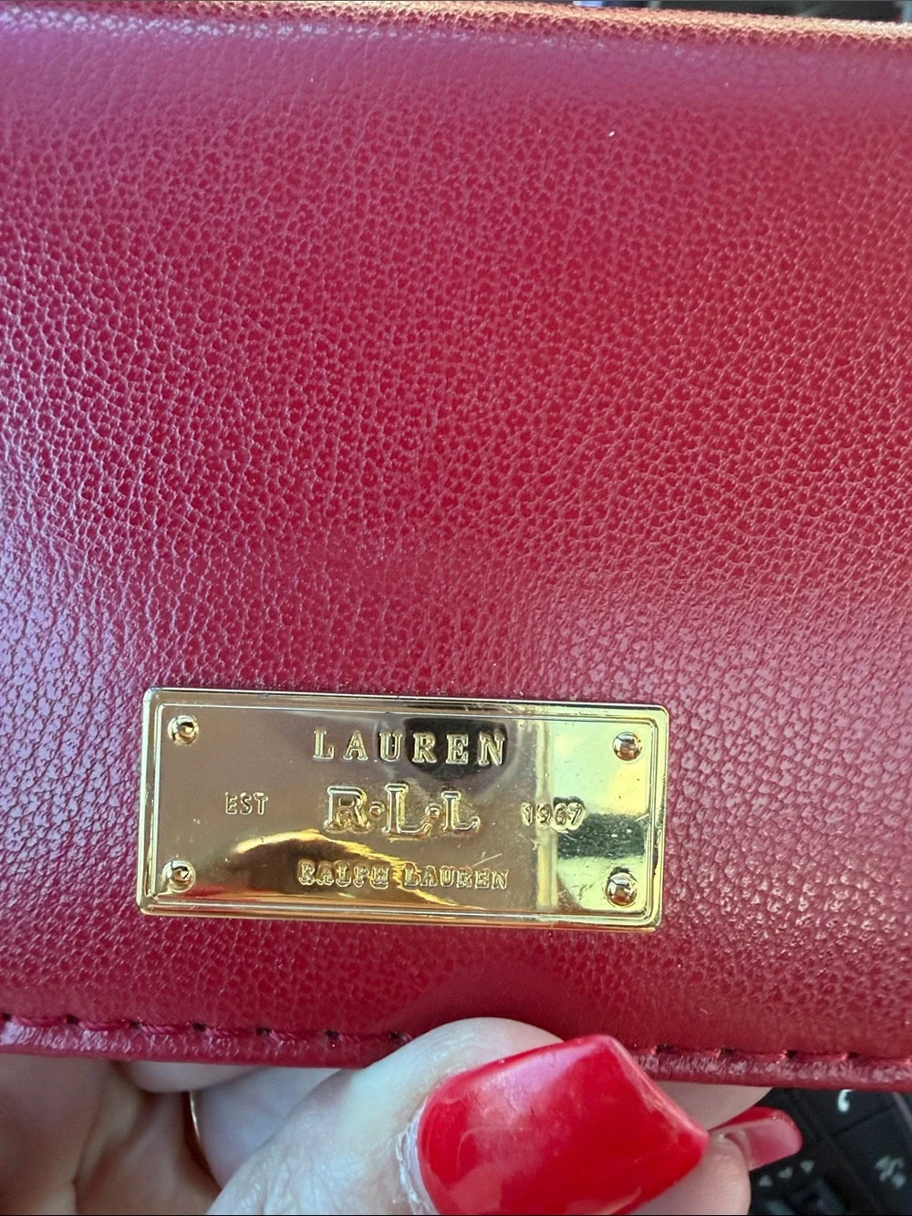 RAULPH LAUREN Red Leather Card Holder wallet with magnetic snap